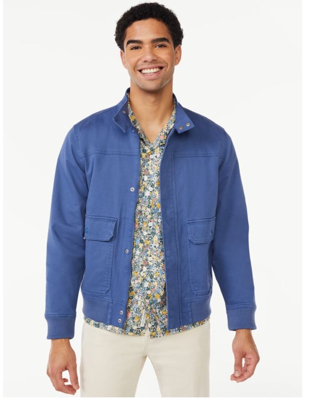 Free Assembly Men Jacket Sz. XXL Twill Harrington Blue EUC Waist Length Casual